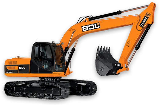 Pelle hydraulique sur chenilles JCB, un engin de chantier puissant pour les travaux de terrassement et d'excavation.